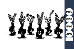 Black and white vintage style vector of six jars with leafy Product Image 1