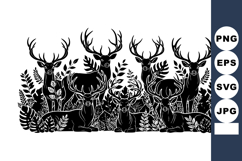 Group of black silhouette deer with large antlers surrounded Product Image 1