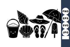 Cute summer beach elements with bucket, shells, flip flops, Product Image 1