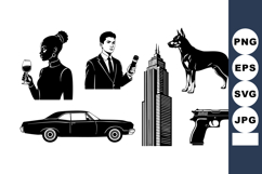 Silhouettes of woman with drink man with microphone dog buil Product Image 1
