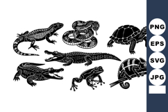 Various reptile silhouettes including crocodile, snake, turt Product Image 1