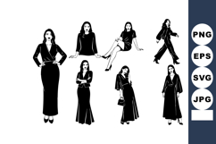 Women in elegant black dresses posing in diverse styles vect Product Image 1
