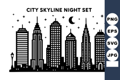 City skyline night with stars crescent moon and tall buildi Product Image 1