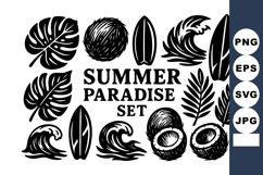 Summer paradise tropical leaves coconut waves surfboards bla Product Image 1