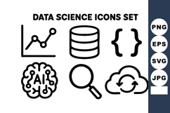 Data science icons with artificial intelligence, cloud comp Product Image 1