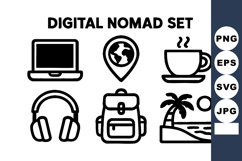 Digital nomad essentials with laptop globe coffee headphone Product Image 1