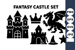 Fantasy castle with dragon crown towers star and wizard hat Product Image 1