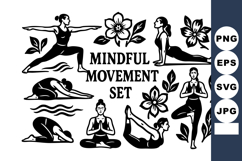 Mindful movement yoga poses with floral elements and medita Product Image 1