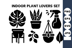 Indoor plant lovers with potted plants, leaf icons, and spr Product Image 1