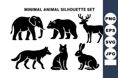 Minimal animal silhouette featuring elephant bear deer fox Product Image 1