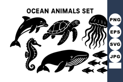 Ocean animals with dolphin turtle jellyfish seahorse whale Product Image 1