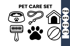 Pet care with bowl leash house brush paw and ball icons vec Product Image 1