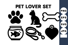 Pet lover icons with paw print dog bone fishbowl leash and Product Image 1