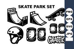 Skate park with ramps skateboard helmet knee pads and graff Product Image 1