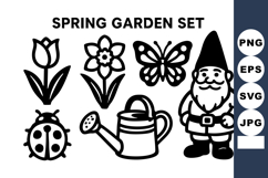 Spring garden with tulip flower butterfly ladybug watering Product Image 1