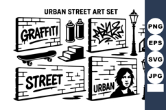 Urban street art with graffiti spray cans skateboard and ci Product Image 1