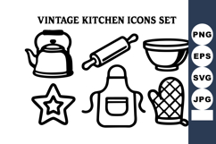 Vintage kitchen tools icons with kettle rolling pin bowl st Product Image 1