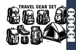 Travel gear with backpacks boots tent camping equipment vec Product Image 1