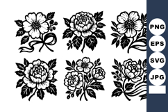 Black and white vintage floral vector design with peony and Product Image 1