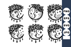 Moon with floral crown six variations mystical celestial fem Product Image 1