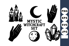 Mystic witchcraft with candles moon crystals and palms vect Product Image 1