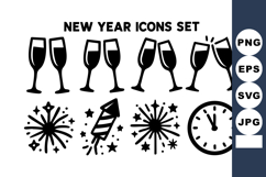 New Year icons with champagne glasses fireworks clock celeb Product Image 1