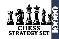 Chess strategy with classic black chess pieces including ki Product Image 1