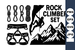 Rock climber with mountain silhouette and climbing gear vec Product Image 1