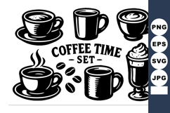 Coffee time with various cups and mugs including latte and Product Image 1