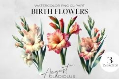 Birth Month Flowers Clipart, August Gladiolus PNG. Product Image 1