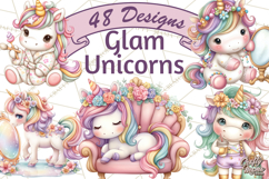 Fashion Glam Unicorn Clip Art for Printables, Unicorn Png Product Image 1