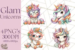 Fashion Glam Unicorn Clip Art for Printables, Unicorn Png Product Image 1
