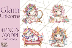 Fashion Glam Unicorn Clip Art for Printables, Unicorn Png Product Image 1
