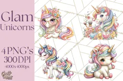 Fashion Glam Unicorn Clip Art for Printables, Unicorn Png Product Image 1