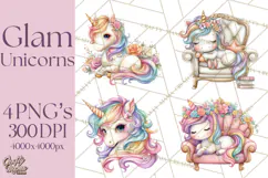 Fashion Glam Unicorn Clip Art for Printables, Unicorn Png Product Image 1