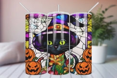 Cat Stained Glass Halloween Tumbler Sublimation Wra Product Image 1