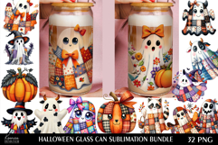 Fall Patchwork Ghost Halloween |Glass Can Wrap Bundle Product Image 1