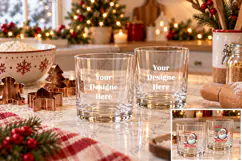 Christmas Mockup Glass Tumbler with Festive Holiday K Product Image 1
