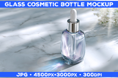 Cosmetic Glass Bottle Mockup on White Marble Surface Product Image 1