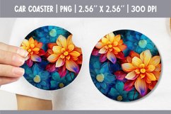3d Bright Flowers Round Car Coaster Sublimation Design PNG Product Image 1