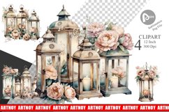 Watercolor Glass Lantern Clipart Product Image 1