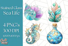 Stained Glass Sea Creatures PNG Clipart, Ocean Fantasy Product Image 1