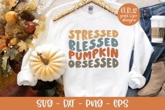 Stressed Blessed Pumpkin Obsessed - Retro Halloween SVG Product Image 1