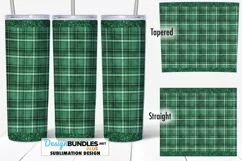 20 oz Tumbler Sublimation PNG | Green Plaid Glitter Border Product Image 1