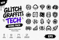 Glitch Graffiti Tech Icons Pack Cyberpunk Digital Vector Set Product Image 1