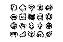Glitch Graffiti Tech Icons Pack Cyberpunk Digital Vector Set Product Image 2