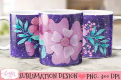 Glitter and Flowers Mug wrap PNG for Sublimation 11oz and 15 Product Image 1
