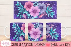 Glitter and Flowers Mug wrap PNG for Sublimation 11oz and 15 Product Image 1