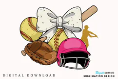 Baseball Coquette PNG, Vintage Baseball Bow PNG Product Image 1