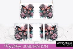 Butterfly Mug Wrap - Flowers Mug Sublimation Design Product Image 1